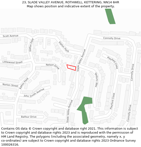 23, SLADE VALLEY AVENUE, ROTHWELL, KETTERING, NN14 6HR: Location map and indicative extent of plot