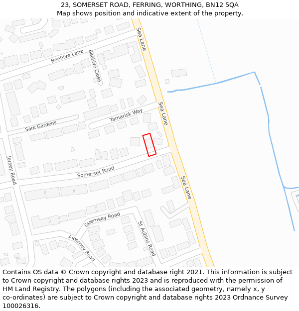 23, SOMERSET ROAD, FERRING, WORTHING, BN12 5QA: Location map and indicative extent of plot