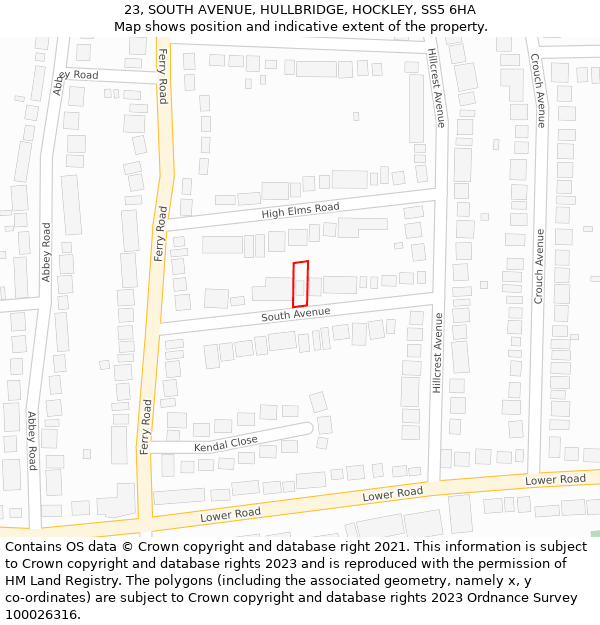 23, SOUTH AVENUE, HULLBRIDGE, HOCKLEY, SS5 6HA: Location map and indicative extent of plot