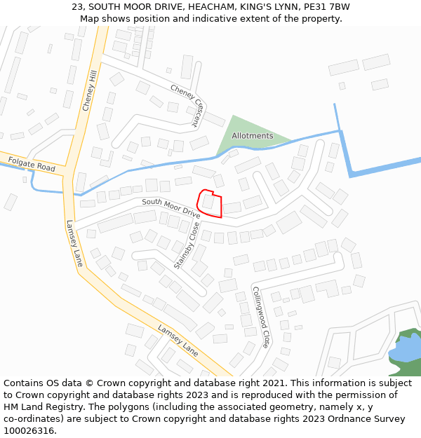 23, SOUTH MOOR DRIVE, HEACHAM, KING'S LYNN, PE31 7BW: Location map and indicative extent of plot