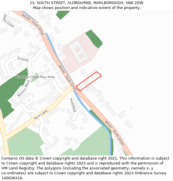 23, SOUTH STREET, ALDBOURNE, MARLBOROUGH, SN8 2DW: Location map and indicative extent of plot