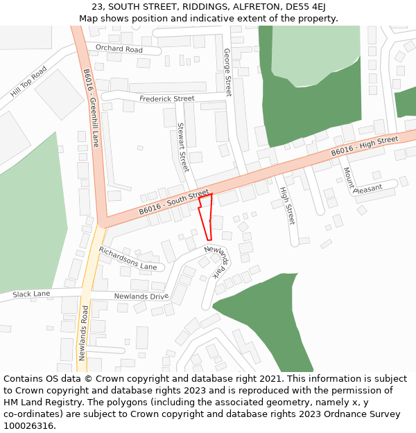 23, SOUTH STREET, RIDDINGS, ALFRETON, DE55 4EJ: Location map and indicative extent of plot