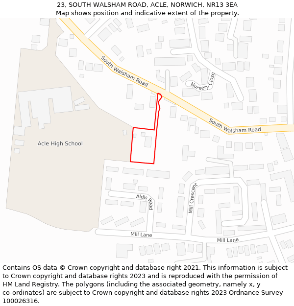 23, SOUTH WALSHAM ROAD, ACLE, NORWICH, NR13 3EA: Location map and indicative extent of plot