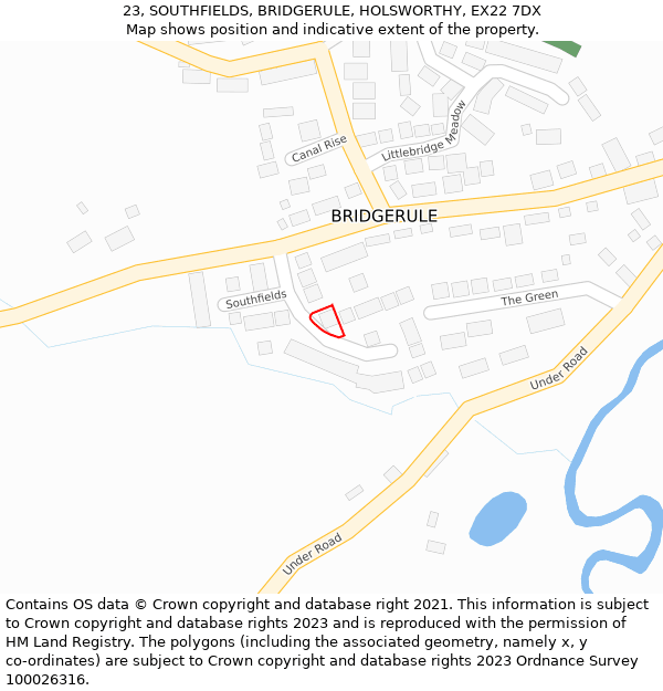 23, SOUTHFIELDS, BRIDGERULE, HOLSWORTHY, EX22 7DX: Location map and indicative extent of plot