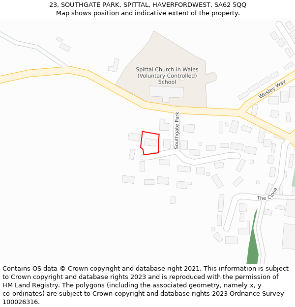 23, SOUTHGATE PARK, SPITTAL, HAVERFORDWEST, SA62 5QQ: Location map and indicative extent of plot