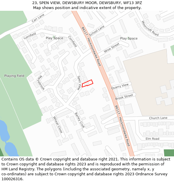 23, SPEN VIEW, DEWSBURY MOOR, DEWSBURY, WF13 3PZ: Location map and indicative extent of plot