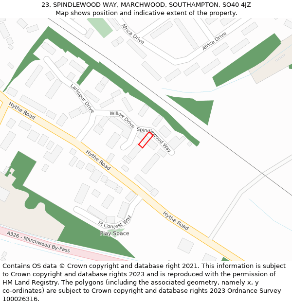 23, SPINDLEWOOD WAY, MARCHWOOD, SOUTHAMPTON, SO40 4JZ: Location map and indicative extent of plot