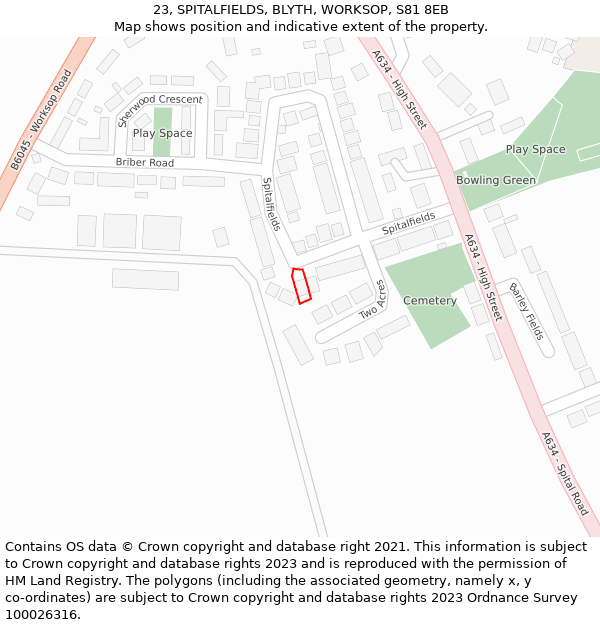 23, SPITALFIELDS, BLYTH, WORKSOP, S81 8EB: Location map and indicative extent of plot