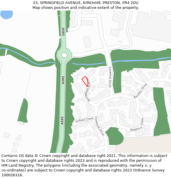 23, SPRINGFIELD AVENUE, KIRKHAM, PRESTON, PR4 2DU: Location map and indicative extent of plot