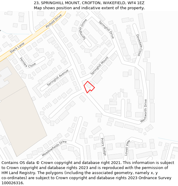 23, SPRINGHILL MOUNT, CROFTON, WAKEFIELD, WF4 1EZ: Location map and indicative extent of plot