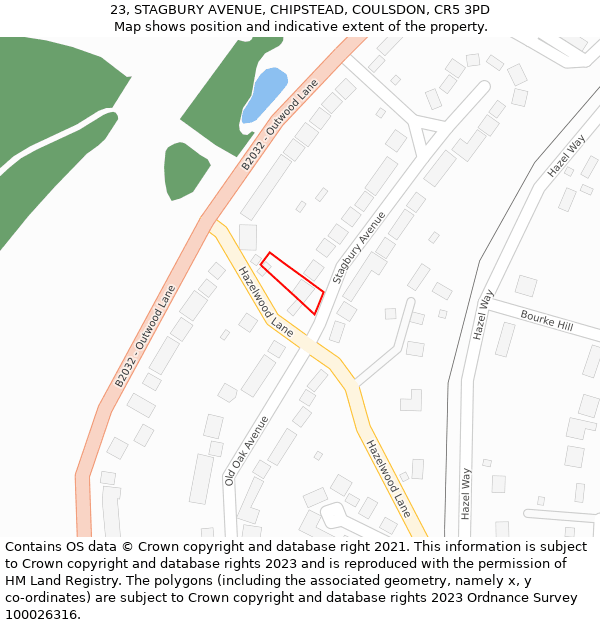 23, STAGBURY AVENUE, CHIPSTEAD, COULSDON, CR5 3PD: Location map and indicative extent of plot