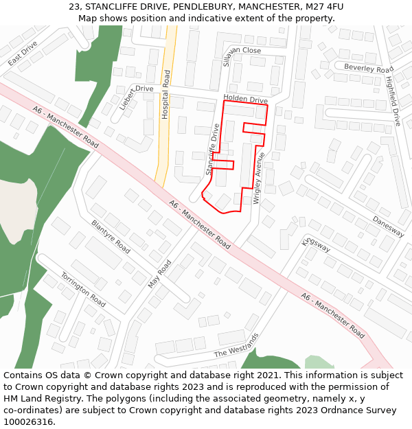 23, STANCLIFFE DRIVE, PENDLEBURY, MANCHESTER, M27 4FU: Location map and indicative extent of plot