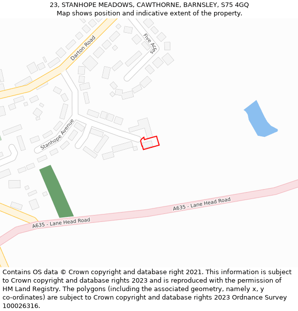 23, STANHOPE MEADOWS, CAWTHORNE, BARNSLEY, S75 4GQ: Location map and indicative extent of plot