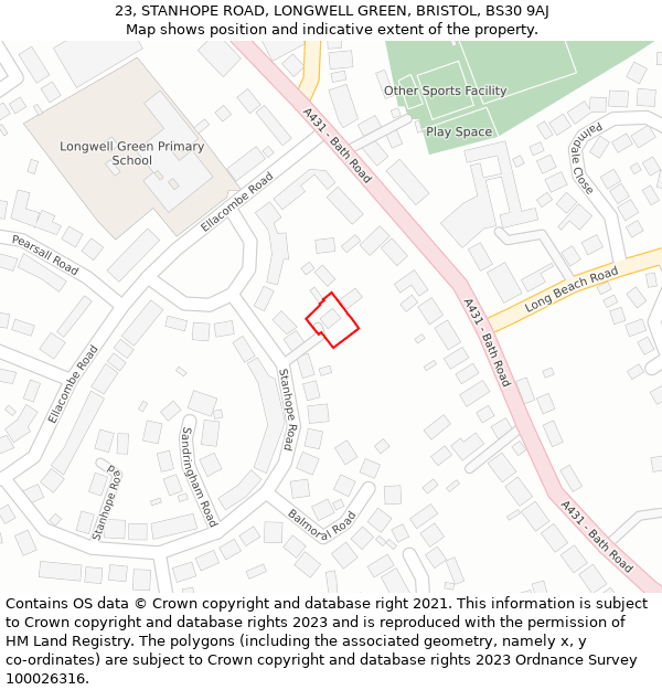 23, STANHOPE ROAD, LONGWELL GREEN, BRISTOL, BS30 9AJ: Location map and indicative extent of plot