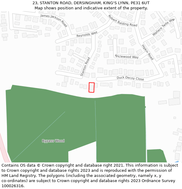 23, STANTON ROAD, DERSINGHAM, KING'S LYNN, PE31 6UT: Location map and indicative extent of plot