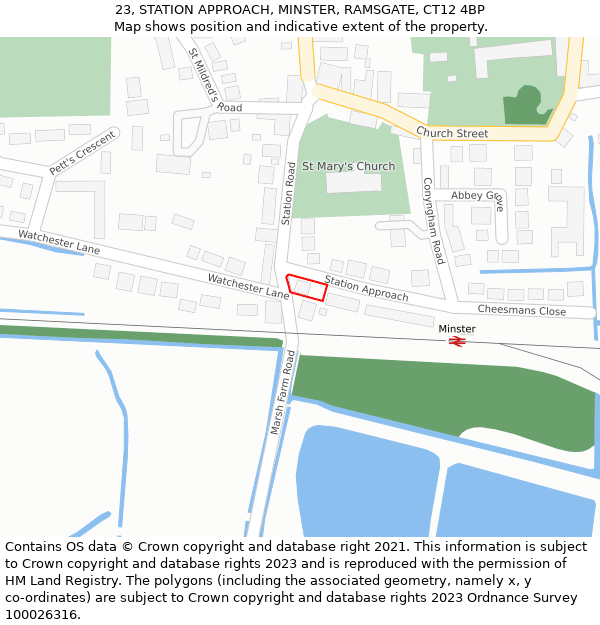 23, STATION APPROACH, MINSTER, RAMSGATE, CT12 4BP: Location map and indicative extent of plot