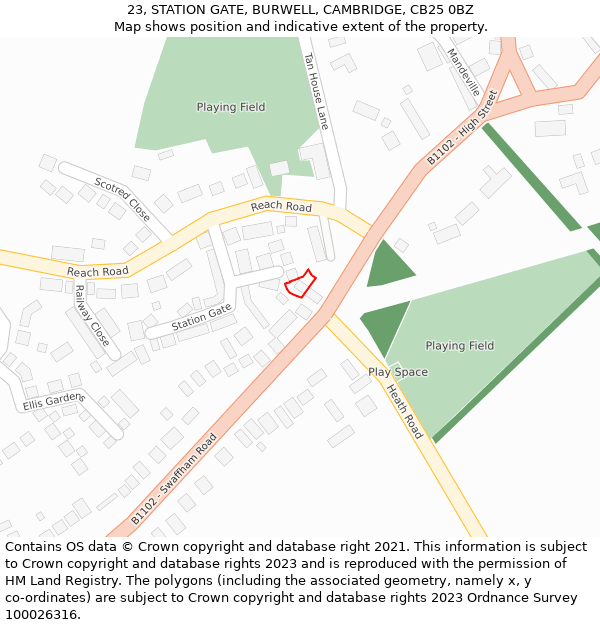 23, STATION GATE, BURWELL, CAMBRIDGE, CB25 0BZ: Location map and indicative extent of plot