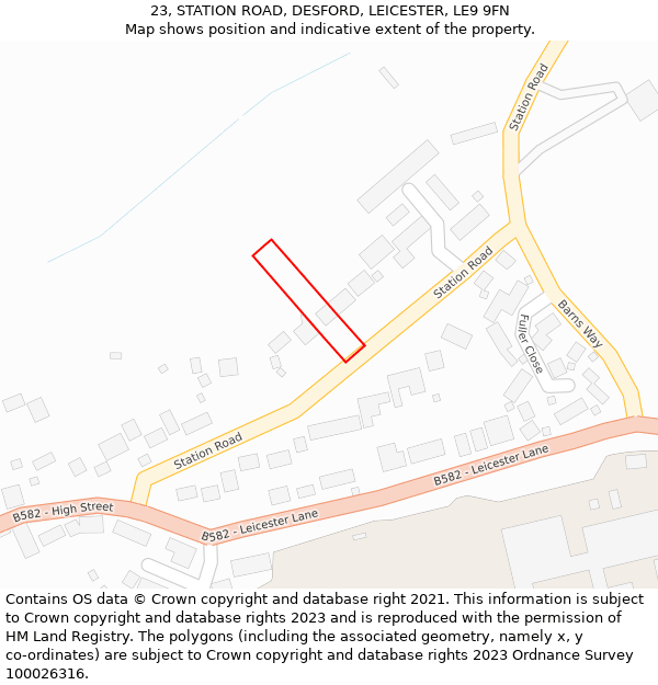23, STATION ROAD, DESFORD, LEICESTER, LE9 9FN: Location map and indicative extent of plot