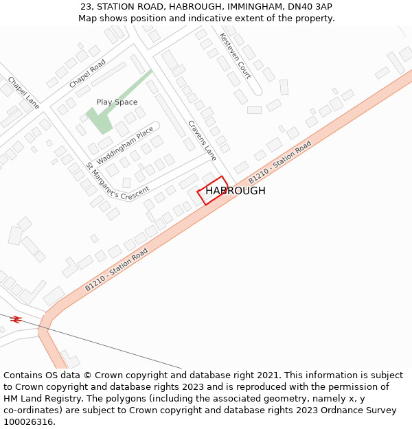 23, STATION ROAD, HABROUGH, IMMINGHAM, DN40 3AP: Location map and indicative extent of plot