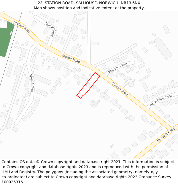 23, STATION ROAD, SALHOUSE, NORWICH, NR13 6NX: Location map and indicative extent of plot