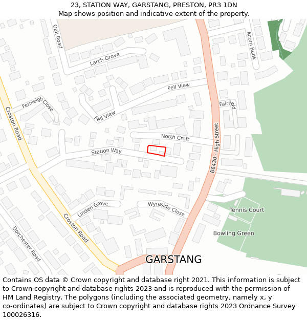 23, STATION WAY, GARSTANG, PRESTON, PR3 1DN: Location map and indicative extent of plot