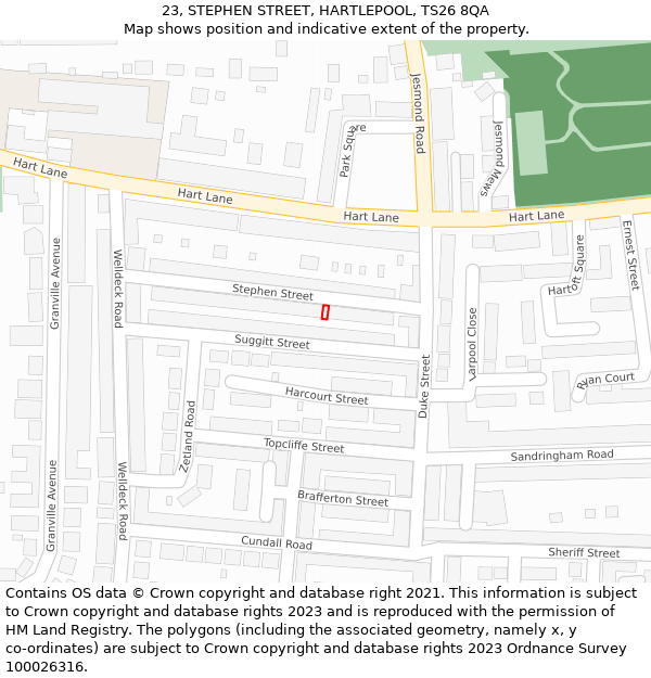 23, STEPHEN STREET, HARTLEPOOL, TS26 8QA: Location map and indicative extent of plot