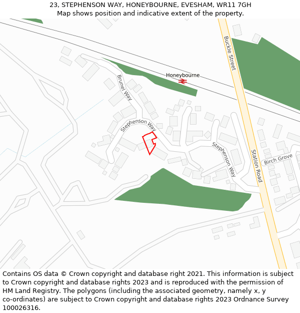 23, STEPHENSON WAY, HONEYBOURNE, EVESHAM, WR11 7GH: Location map and indicative extent of plot