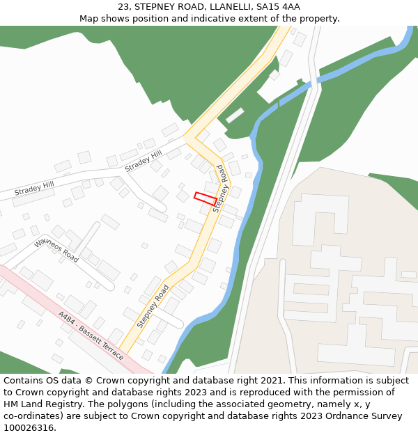 23, STEPNEY ROAD, LLANELLI, SA15 4AA: Location map and indicative extent of plot