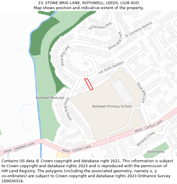 23, STONE BRIG LANE, ROTHWELL, LEEDS, LS26 0UD: Location map and indicative extent of plot