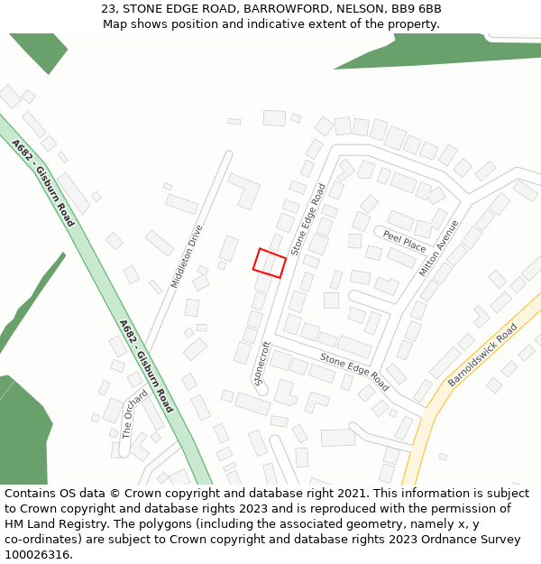 23, STONE EDGE ROAD, BARROWFORD, NELSON, BB9 6BB: Location map and indicative extent of plot