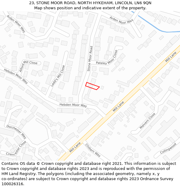 23, STONE MOOR ROAD, NORTH HYKEHAM, LINCOLN, LN6 9QN: Location map and indicative extent of plot