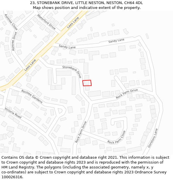 23, STONEBANK DRIVE, LITTLE NESTON, NESTON, CH64 4DL: Location map and indicative extent of plot