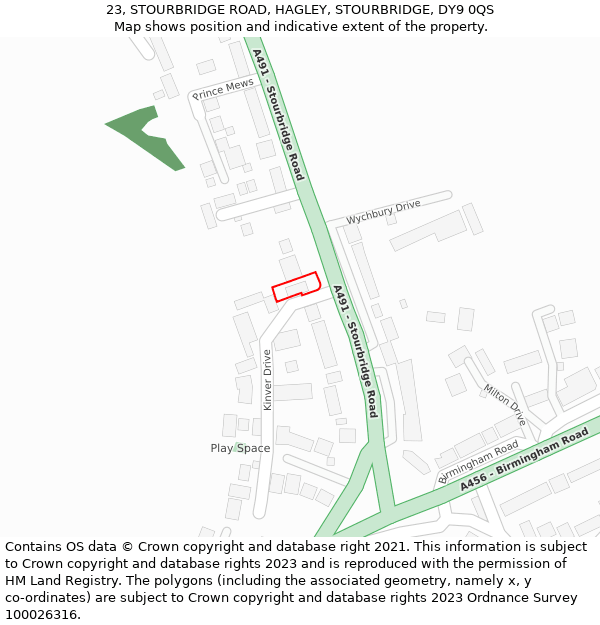 23, STOURBRIDGE ROAD, HAGLEY, STOURBRIDGE, DY9 0QS: Location map and indicative extent of plot