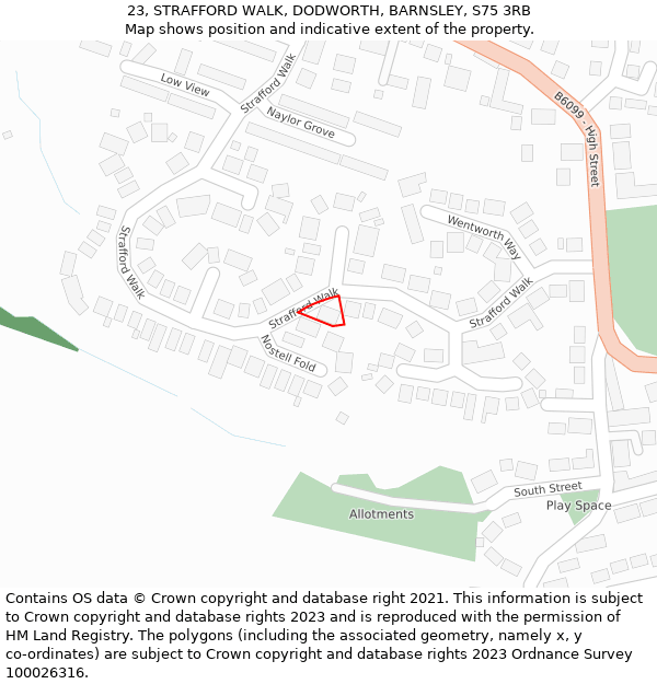 23, STRAFFORD WALK, DODWORTH, BARNSLEY, S75 3RB: Location map and indicative extent of plot