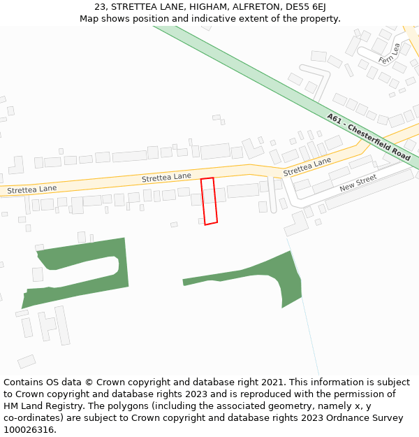 23, STRETTEA LANE, HIGHAM, ALFRETON, DE55 6EJ: Location map and indicative extent of plot