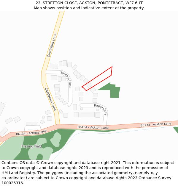 23, STRETTON CLOSE, ACKTON, PONTEFRACT, WF7 6HT: Location map and indicative extent of plot