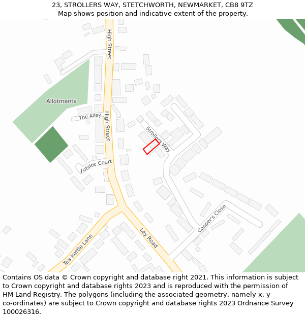 23, STROLLERS WAY, STETCHWORTH, NEWMARKET, CB8 9TZ: Location map and indicative extent of plot