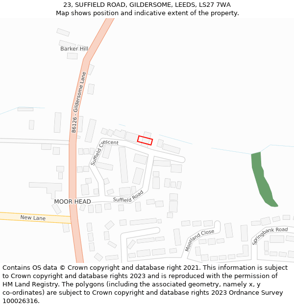 23, SUFFIELD ROAD, GILDERSOME, LEEDS, LS27 7WA: Location map and indicative extent of plot