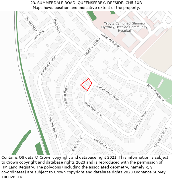23, SUMMERDALE ROAD, QUEENSFERRY, DEESIDE, CH5 1XB: Location map and indicative extent of plot