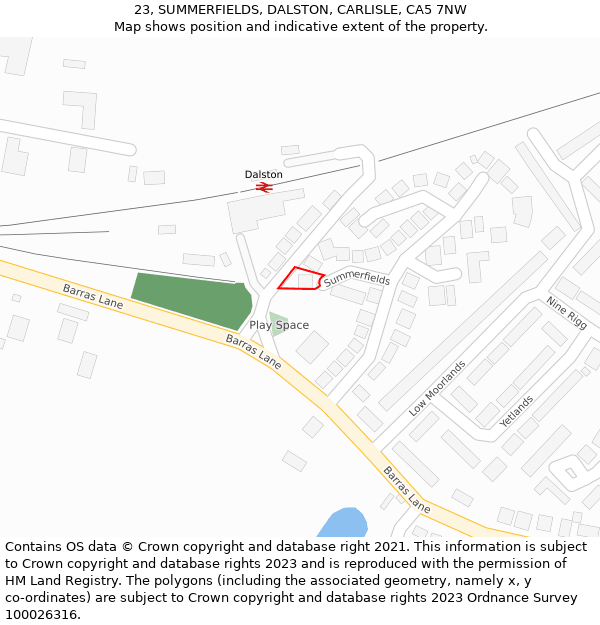 23, SUMMERFIELDS, DALSTON, CARLISLE, CA5 7NW: Location map and indicative extent of plot