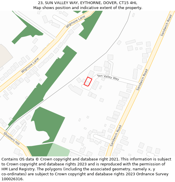 23, SUN VALLEY WAY, EYTHORNE, DOVER, CT15 4HL: Location map and indicative extent of plot