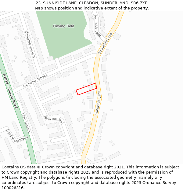 23, SUNNISIDE LANE, CLEADON, SUNDERLAND, SR6 7XB: Location map and indicative extent of plot