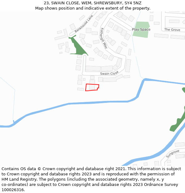 23, SWAIN CLOSE, WEM, SHREWSBURY, SY4 5NZ: Location map and indicative extent of plot