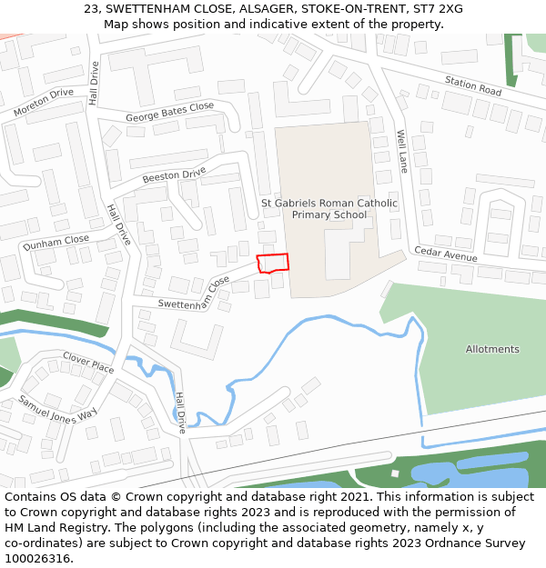 23, SWETTENHAM CLOSE, ALSAGER, STOKE-ON-TRENT, ST7 2XG: Location map and indicative extent of plot