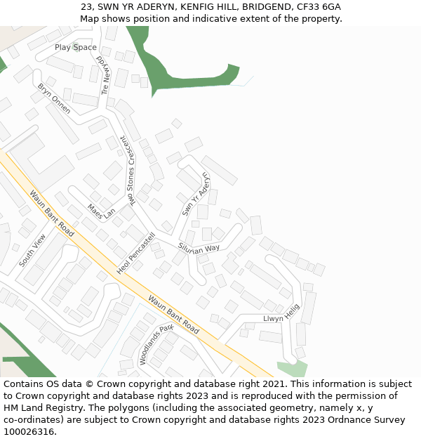 23, SWN YR ADERYN, KENFIG HILL, BRIDGEND, CF33 6GA: Location map and indicative extent of plot