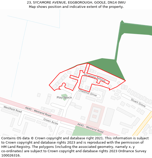 23, SYCAMORE AVENUE, EGGBOROUGH, GOOLE, DN14 0WU: Location map and indicative extent of plot