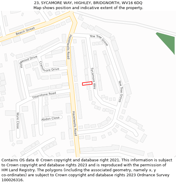 23, SYCAMORE WAY, HIGHLEY, BRIDGNORTH, WV16 6DQ: Location map and indicative extent of plot