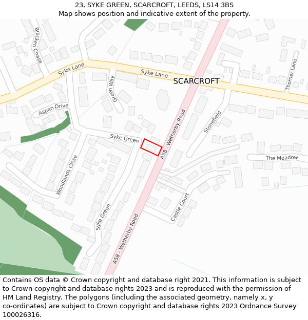 23, SYKE GREEN, SCARCROFT, LEEDS, LS14 3BS: Location map and indicative extent of plot