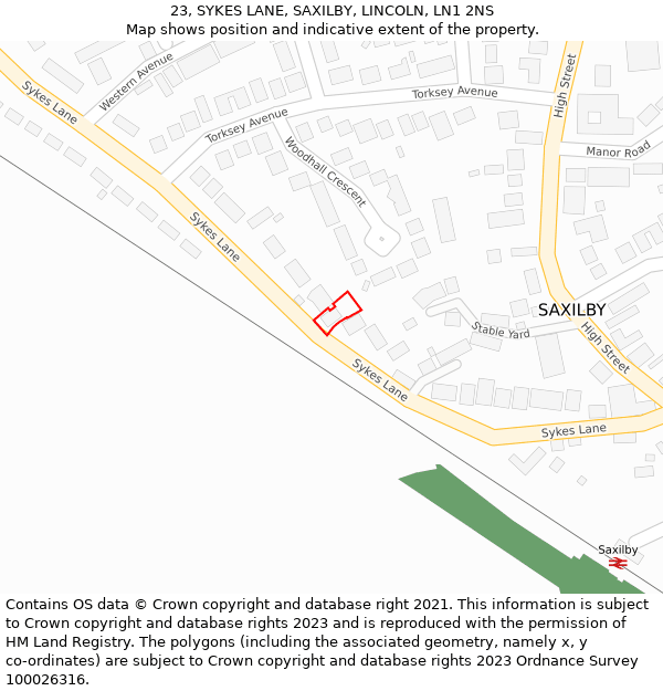 23, SYKES LANE, SAXILBY, LINCOLN, LN1 2NS: Location map and indicative extent of plot