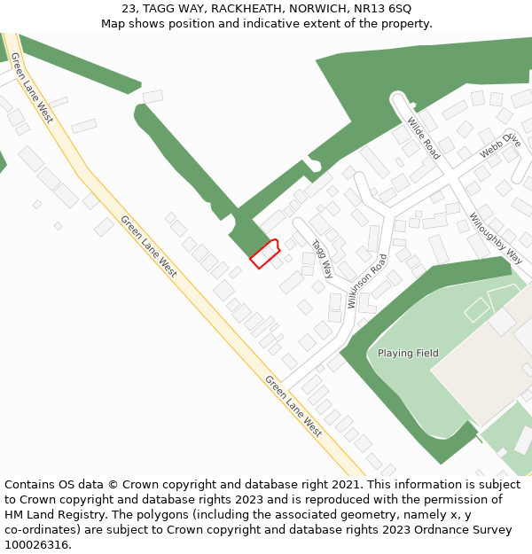 23, TAGG WAY, RACKHEATH, NORWICH, NR13 6SQ: Location map and indicative extent of plot